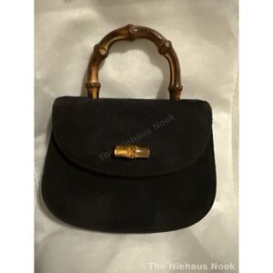 Vintage Gucci Bamboo Super Mini Black Suede Purse‎ 80s/90s Italy Rare